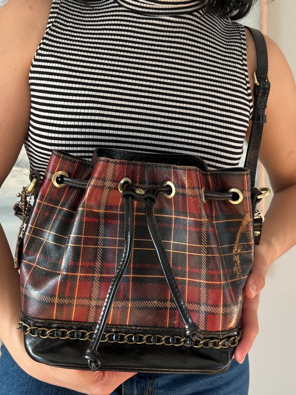 Patricia‎ Nash Red Black Tartan Plaid Civetta Bucket Crossbody Shoulder Bag - Picture 11 of 13